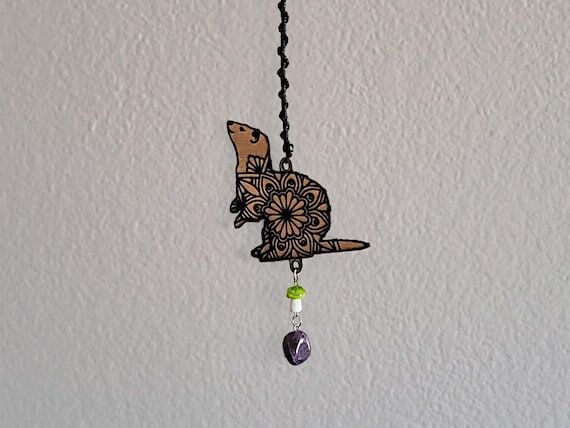 Ferret Rearview Mirror Charm with Mushroom an...