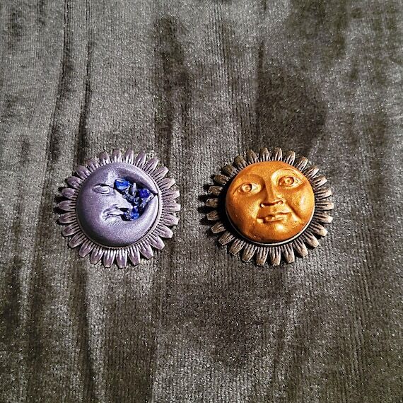 Whimsigoth Pin | Retro Handmade Sun or Moon C...
