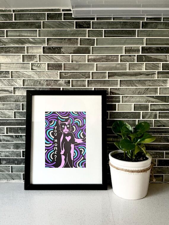 Hand-Drawn Cat Mood Art: 8x10" Framed Pa...