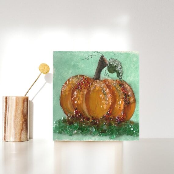 Rustic Fall Pumpkin Wall Art, Mixed Media Aut...
