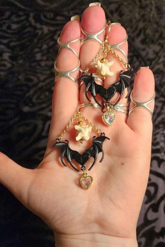 Fang-tastic Bat Earrings Featuring Rattlesnak...