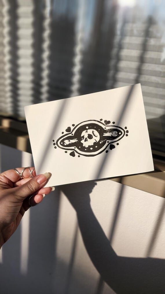 Linocut Art Print: Phantom Love, Gothic, Hand...