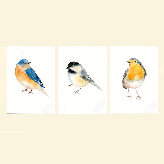 Original birds Watercolor Painting, Woodland ...