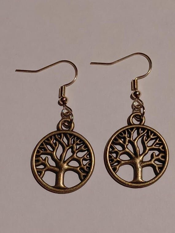 Tree of Life Dangle Earrings, Metal Alloy Nat...
