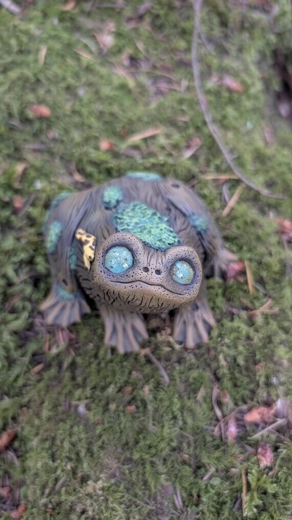 Handmade Polymer Clay Frog Figurine | Mossy F...