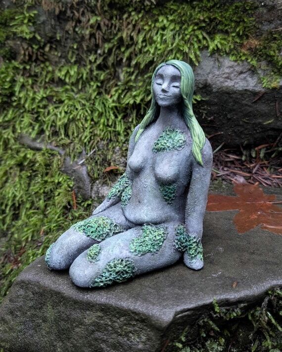 Mossy Stone Woman Sculpture | Handmade Polyme...