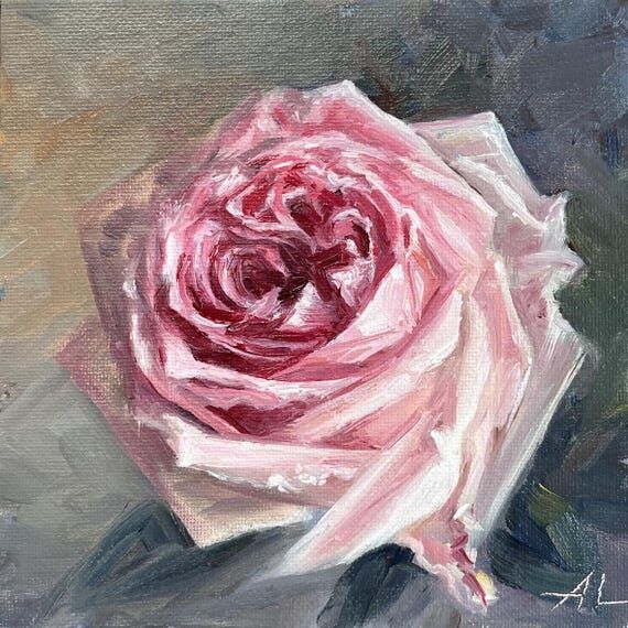 Small Red Rose Oil Painting – Original Hand...