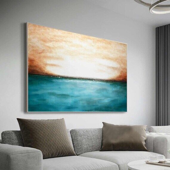 Blue Abstract Seascape Painting, Horizon Art ...