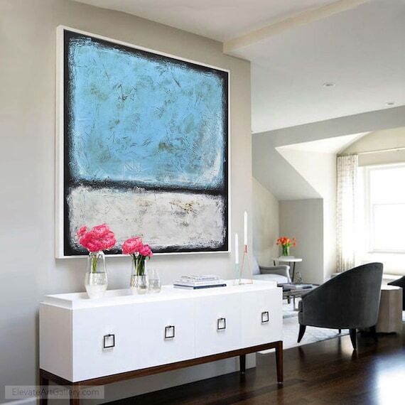 White Blue Mid Century Style Abstract, Large ...
