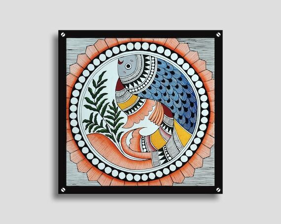 Handmade Madhubani Fish Painting: Indian Folk...