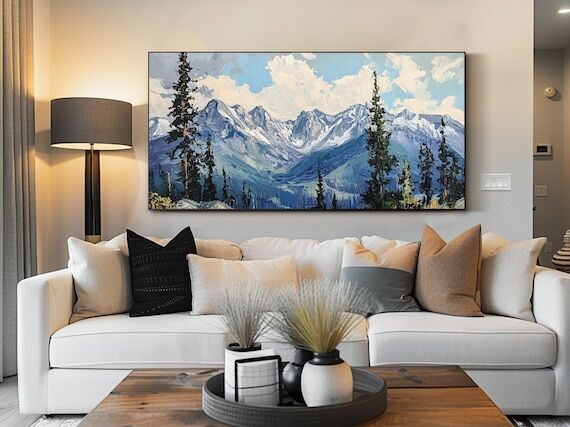 Mountain Oil Painting on Canvas Original Tree...