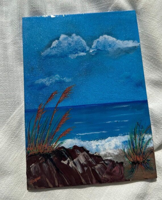 5x7, Original Acrylic canvas painting, beach ...