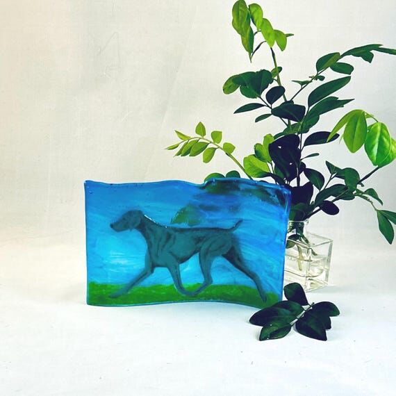 Weimaraner double curved fused glass decor, s...