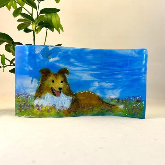Handmade Fused Glass Sheltie Suncatcher / Tab...
