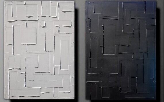 set of 2 monochrome paintings white and black...