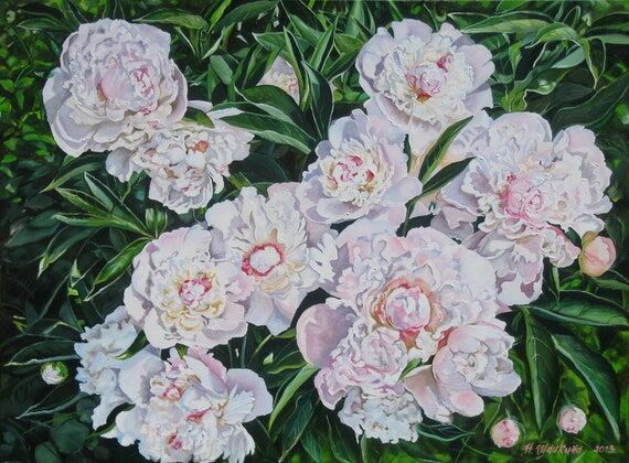 Original Oil Painting Peony, Large Peonies Fl...