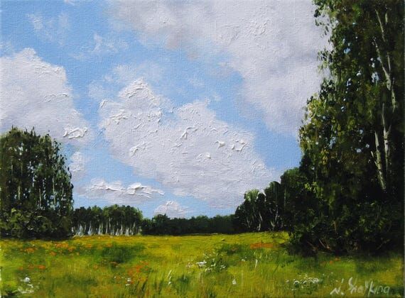 Summer Meadow Original Painting Oil Landscape...