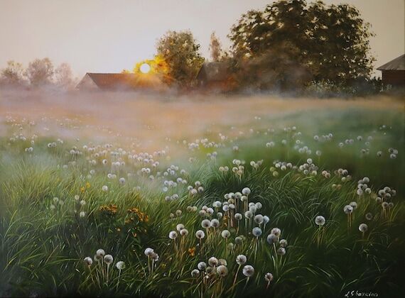 Dandelion Meadow Original Oil Painting at Sun...