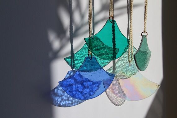 Japan wave pattern stain glass art suncatcher...