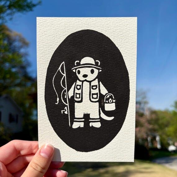 Fisherman Otter Linocut Block Print | 4 (No Social Media) 6 M...