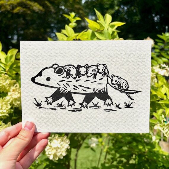 Opossum Linocut Block Print | 7 (No Social Media) 5 Print | P...