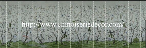 Custom Chinoiserie Handpainted silk wallpaper...