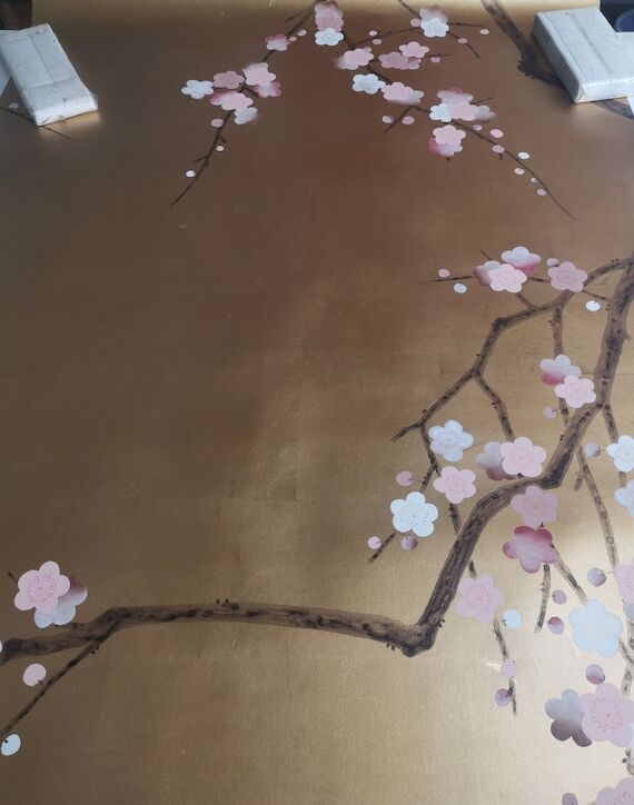 Plum Blossom Hand-Painted Wallpaper – Gold ...