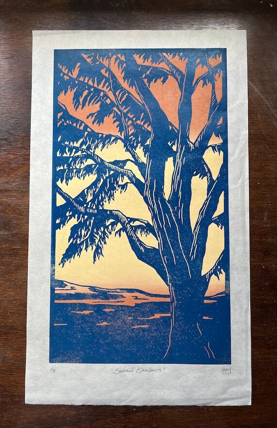 Eucalyptus Block Print, Original Linocut, Tre...