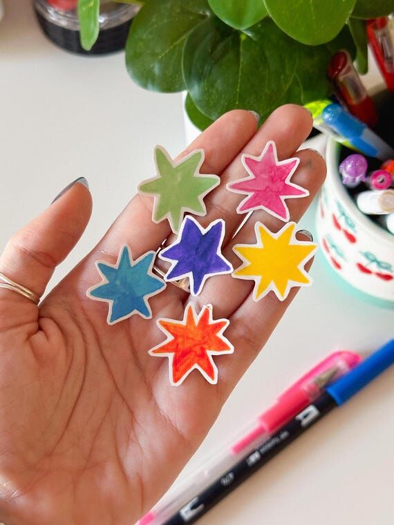 Rainbow Stars Mini Handmade Sticker Pack (6 P...