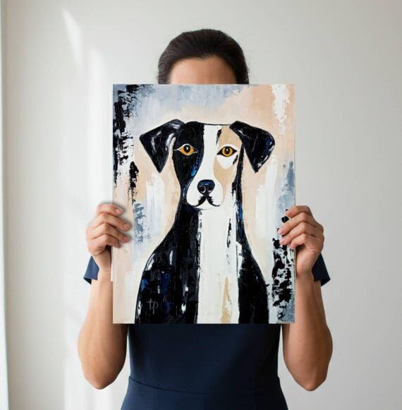 Spotted Dog Painting Handmade Oil Artwork Nai...
