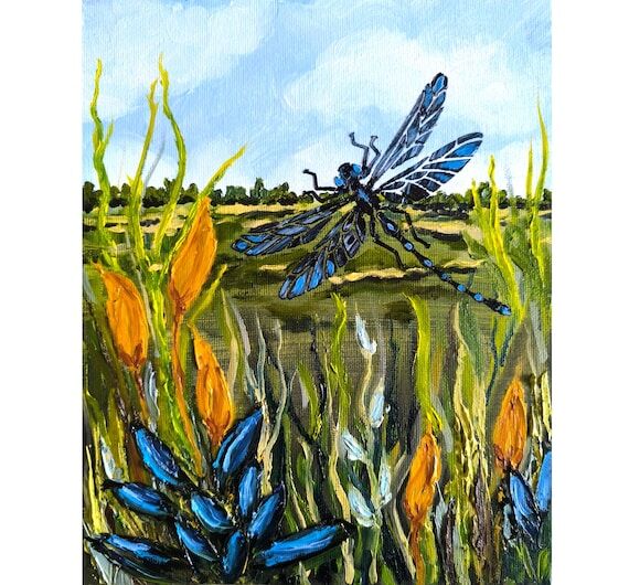Marsh Dragonfly Oil Painting Textured Nature ...