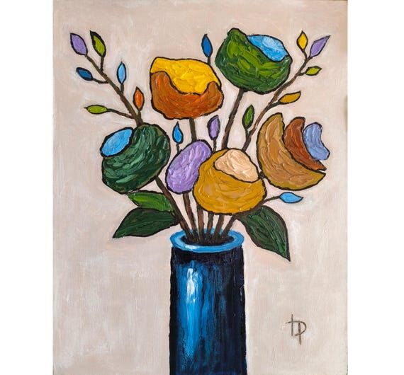 Colorful Stylized Semi-Abstract Flower Bouque...