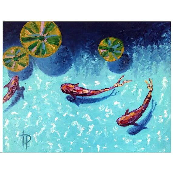 Japanese Carps Red Fish Painting 18x24" ...