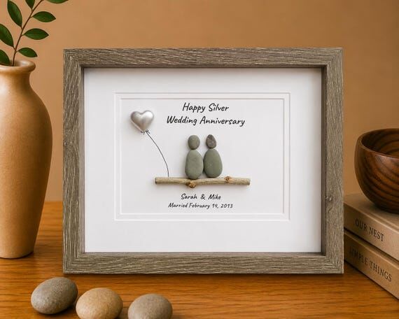 Silver Wedding Anniversary Personalized Pebbl...
