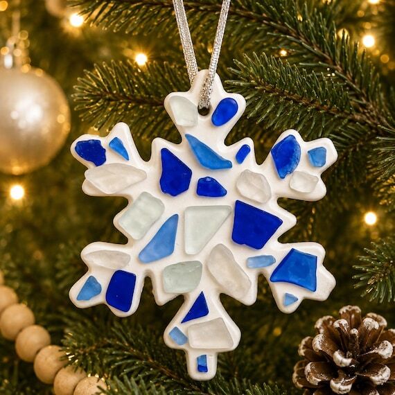 Handmade Scottish Sea Glass Snowflake Ornamen...