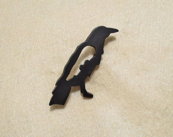 Goth Black Raven Brooch Metal Pin Handmade St...