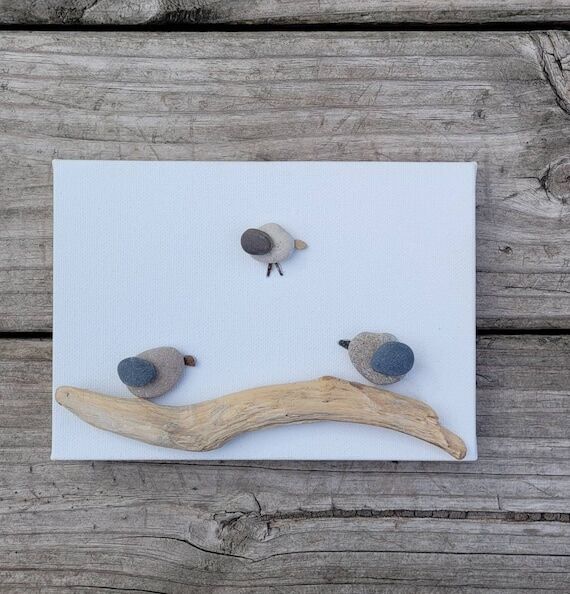 Driftwood Birds Coastal Pebble Art...