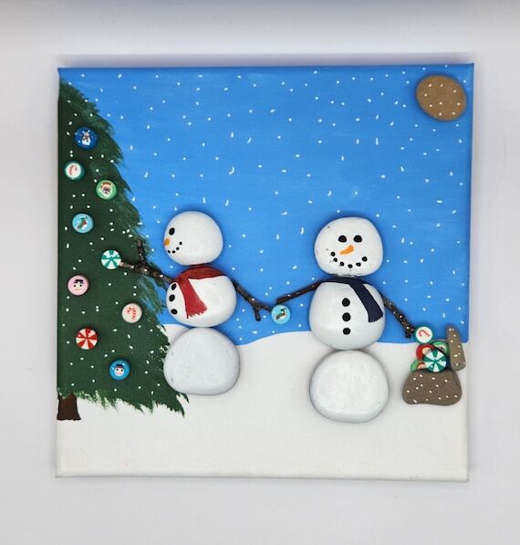 Snowman Pebble Art: Handmade Lake Michigan Ro...