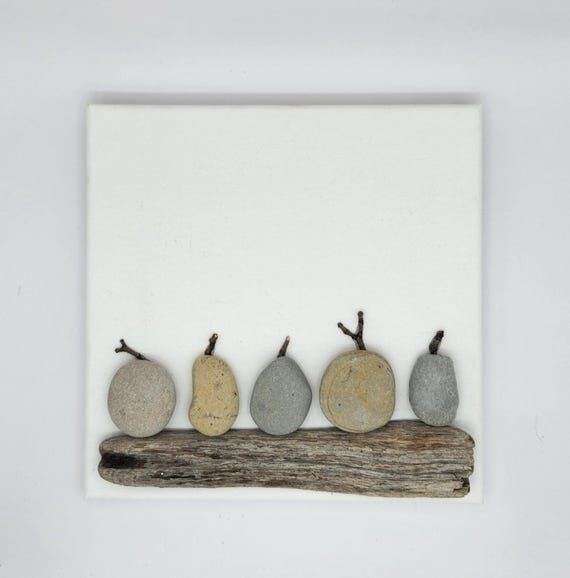 Natural Pebble Pumpkin Art, Rustic Rocks on D...