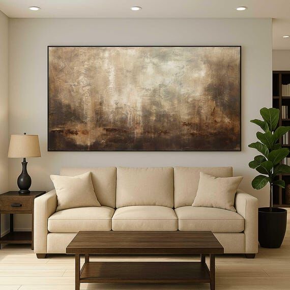 Brown Wabi Sabi Art, Horizontal Umber Abstrac...