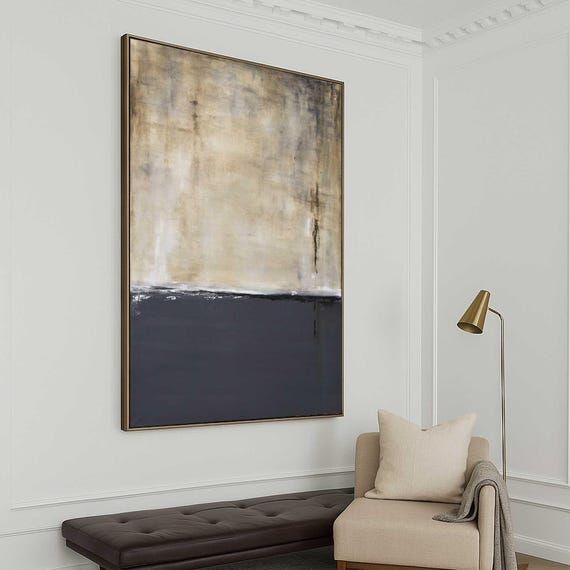 Gray Beige Large Minimal Abstract Painting, V...