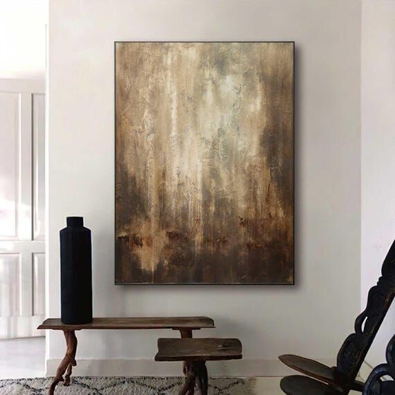 Large Abstract Brown Earth Tones Painting Neu...