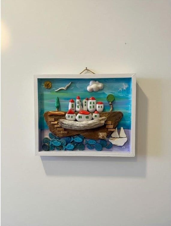 Mix media coastal village art | Mediterranean...