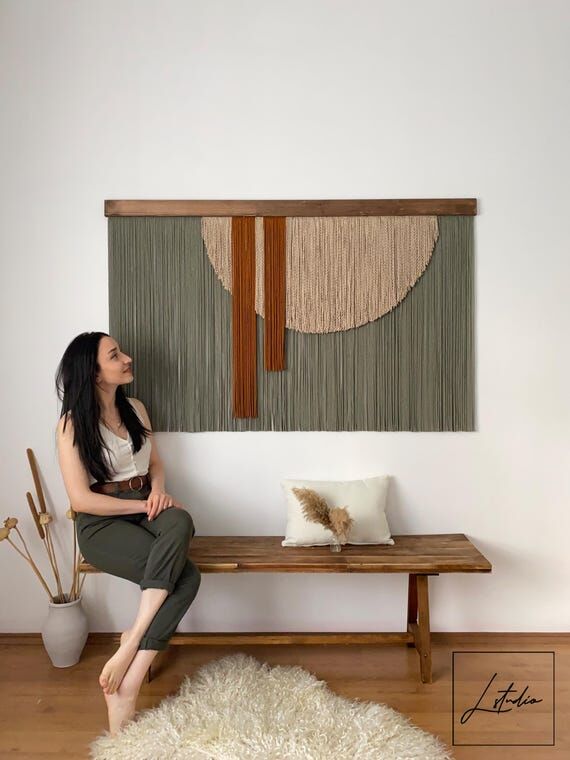 Sage Green Fiber Wall Art with Semi-Circle, L...