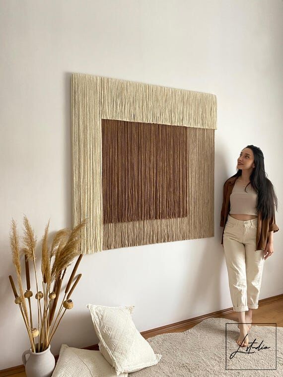 Large Square Fiber Wall Art, Contemporary Lay...