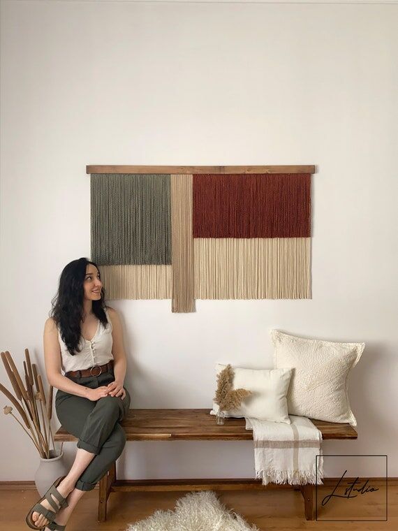Large Layered Fiber Wall Art, Sage Green Macr...