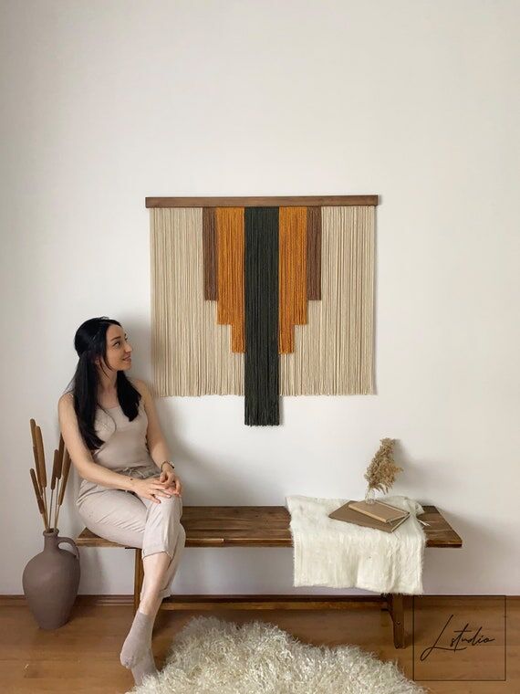 Mustard Green Geometric Macrame Wall Hanging,...