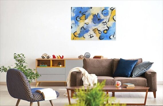 Blue & Yellow Abstract Wall Art, Neurodiverge...