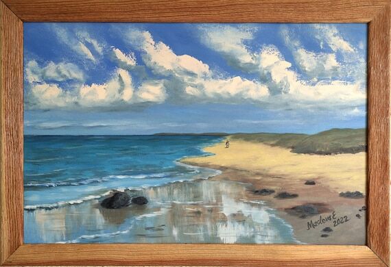 Handmade Framed Oil Painting: Ocean Coastline...