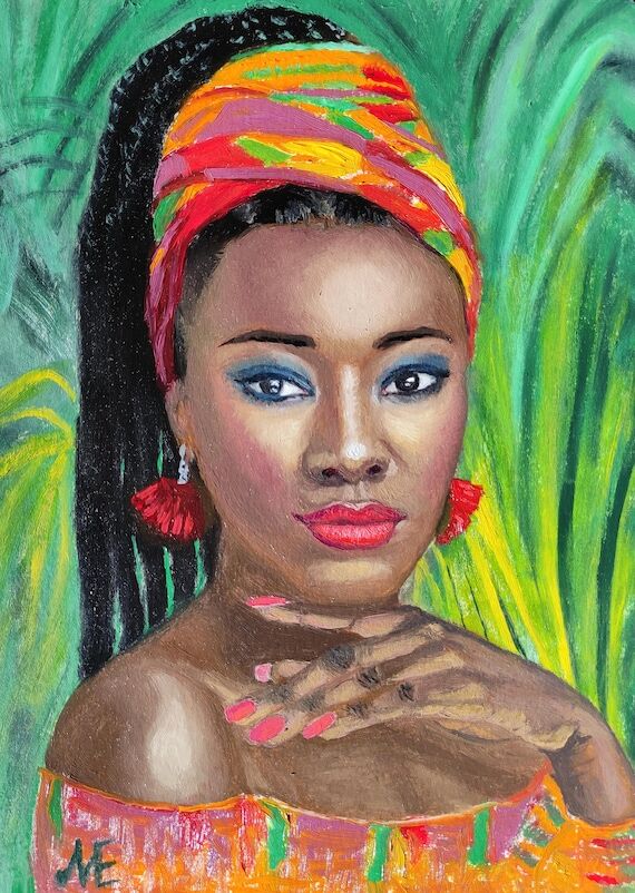 African Woman Portrait, Original Oil Painting...